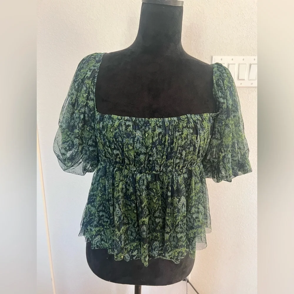 Free People Penelope Printed Smock Top in Green Size Large